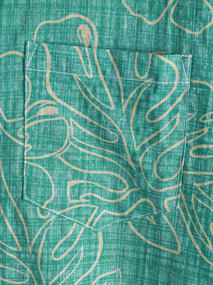 Chemise hawaïenne à manches courtes pour homme, motif plage verte, été