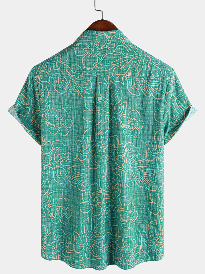 Chemise hawaïenne à manches courtes pour homme, motif plage verte, été