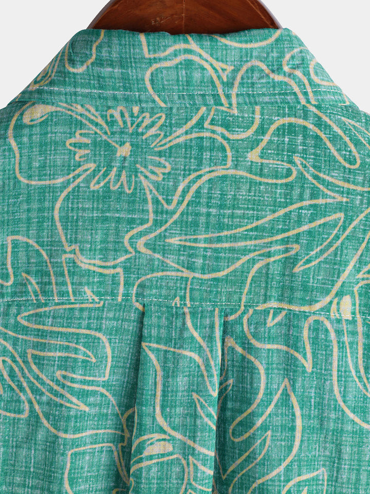Chemise hawaïenne à manches courtes pour homme, motif plage verte, été