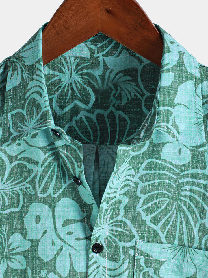 Chemise hawaïenne à manches courtes pour homme, motif tropical, été, vert