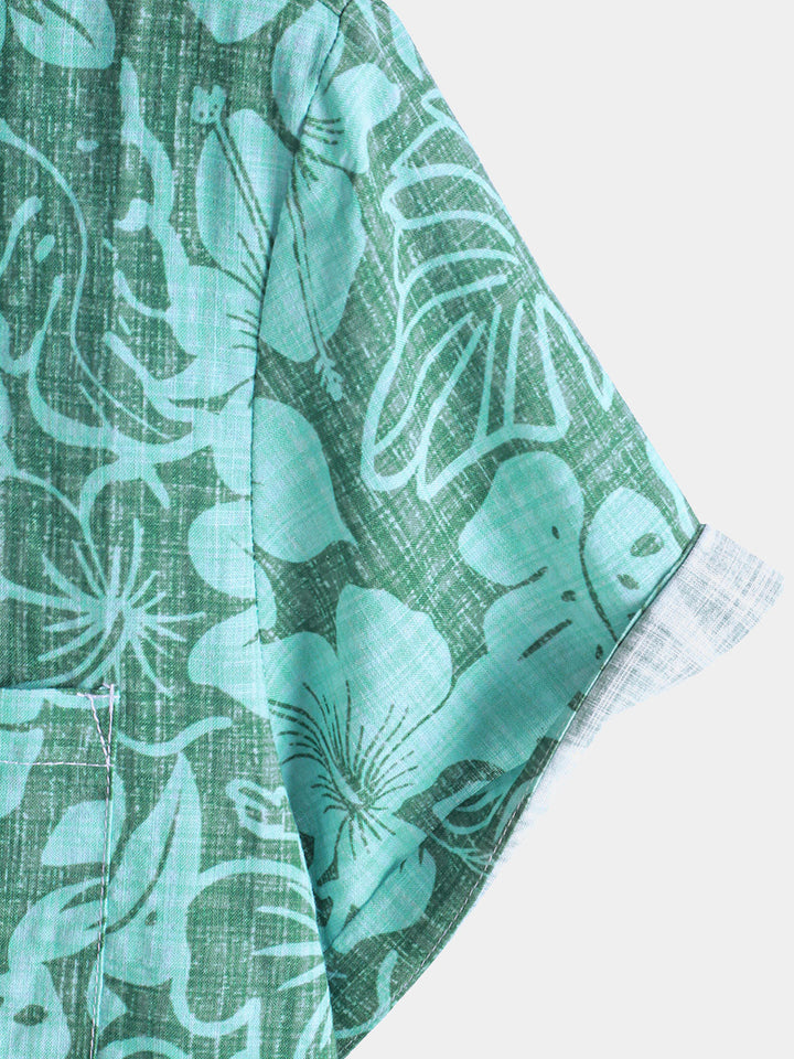 Chemise hawaïenne à manches courtes pour homme, motif tropical, été, vert