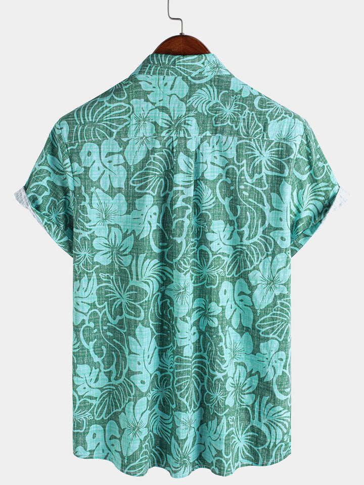 Chemise hawaïenne à manches courtes pour homme, motif tropical, été, vert