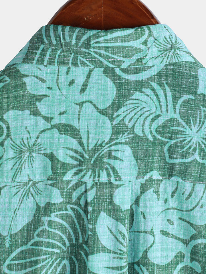 Chemise hawaïenne à manches courtes pour homme, motif tropical, été, vert