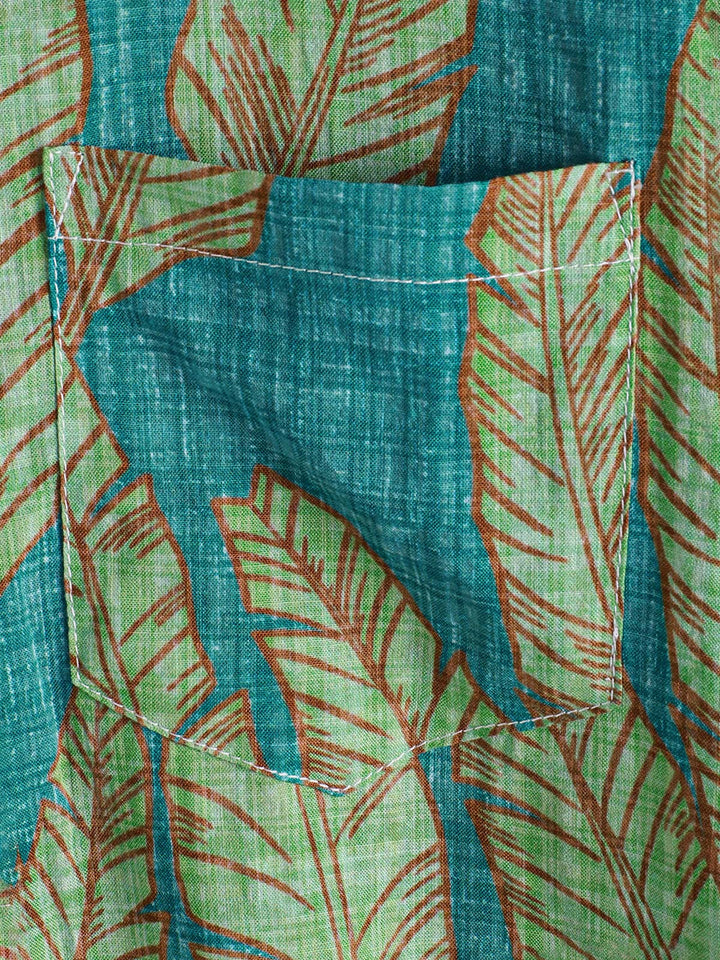 Chemise hawaïenne à manches courtes pour homme, motif feuilles tropicales vertes, été