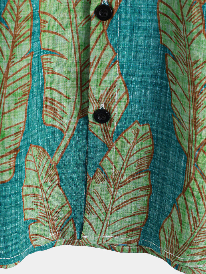Chemise hawaïenne à manches courtes pour homme, motif feuilles tropicales vertes, été