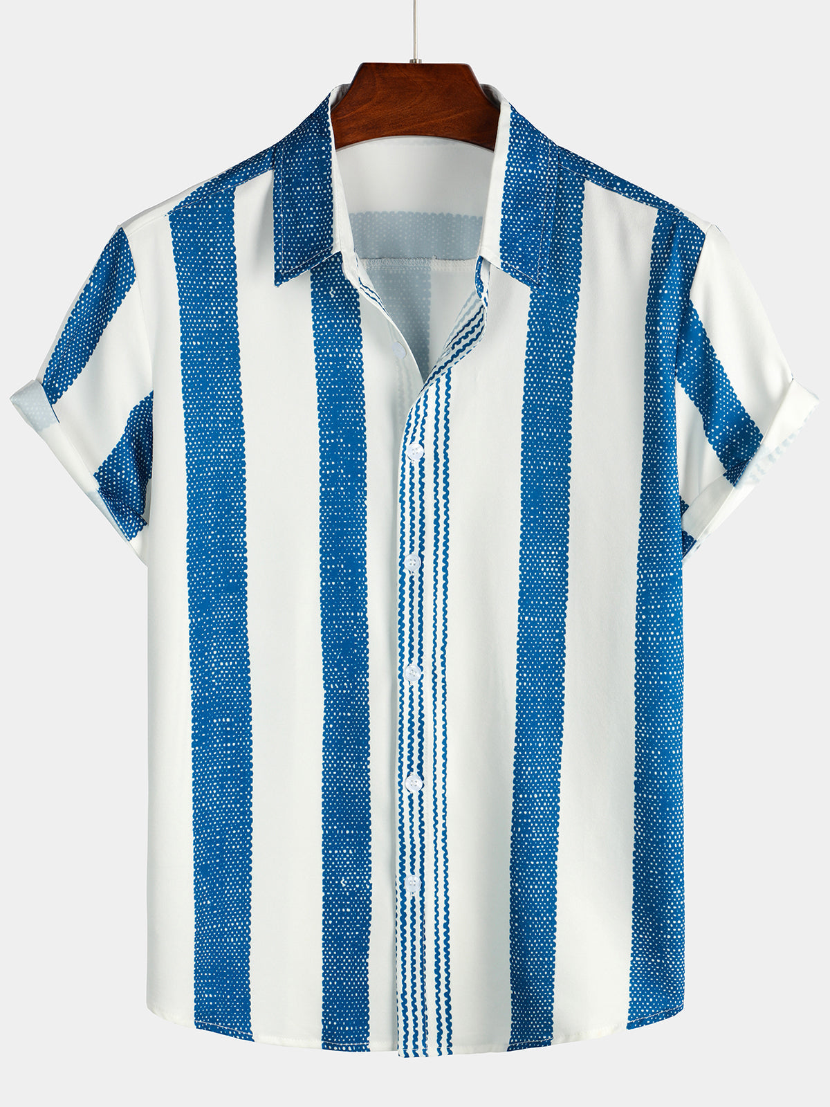 Chemise à manches courtes décontractée à rayures verticales bleu vintage pour hommes