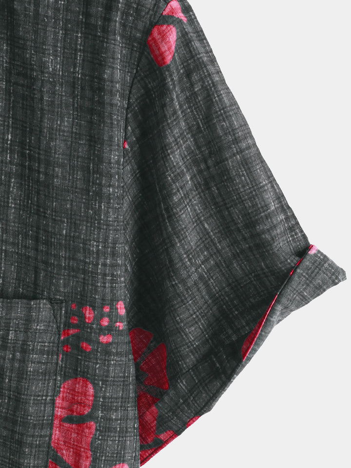 Chemise hawaïenne à manches courtes pour homme, motif floral rouge, été
