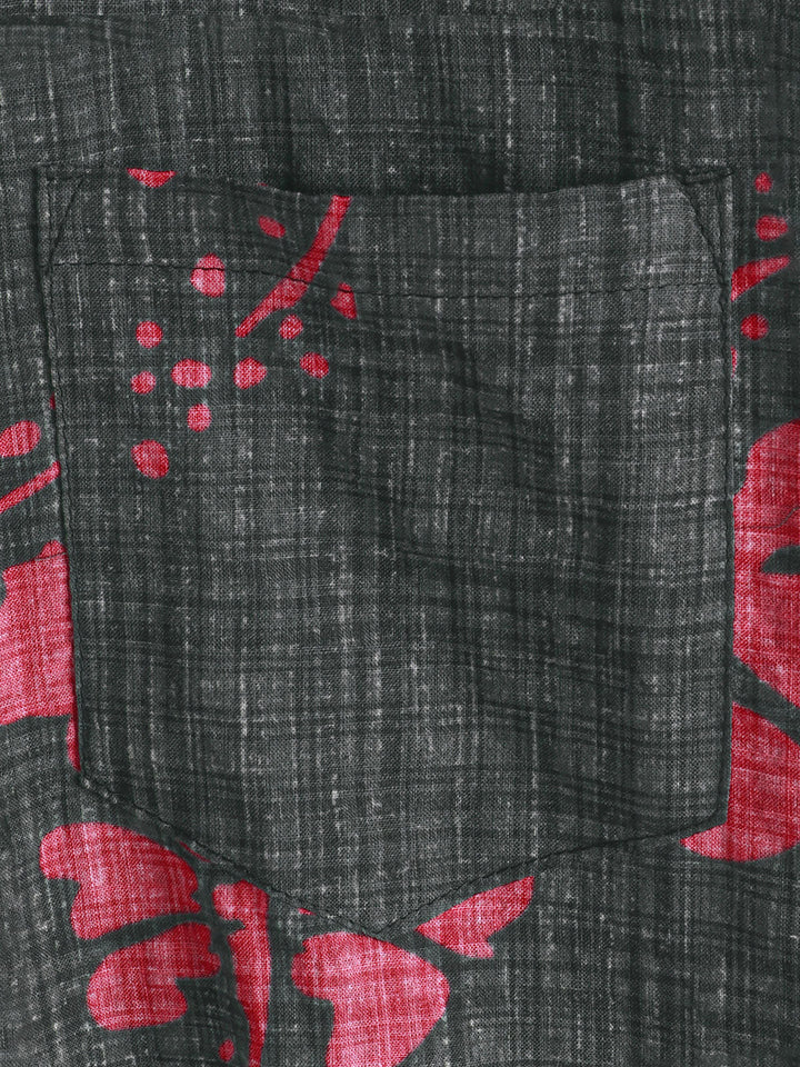 Chemise hawaïenne à manches courtes pour homme, motif floral rouge, été