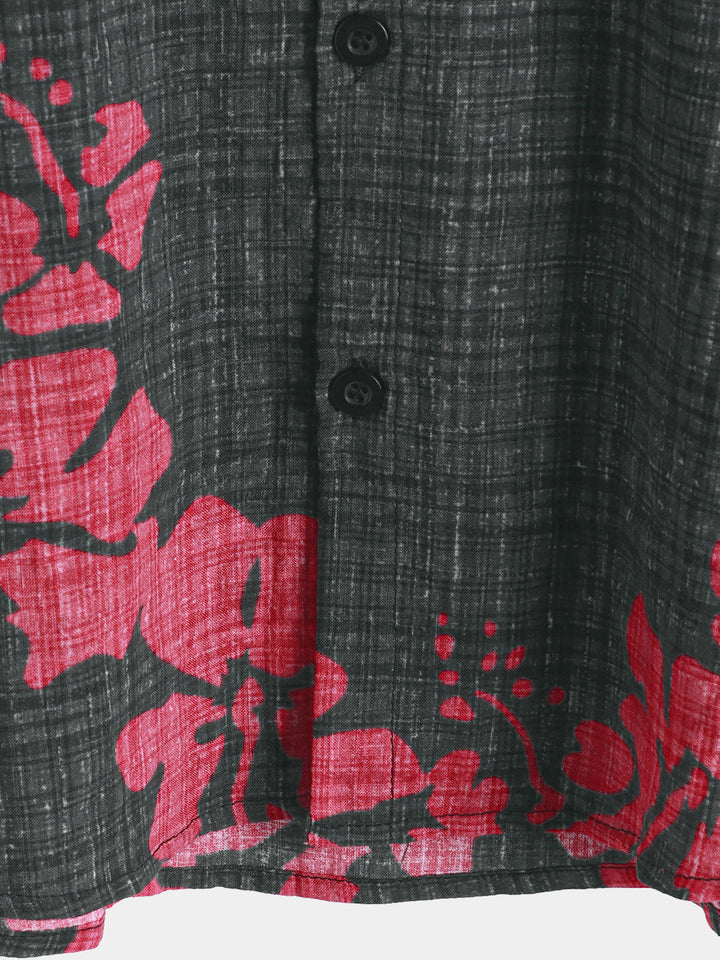 Chemise hawaïenne à manches courtes pour homme, motif floral rouge, été