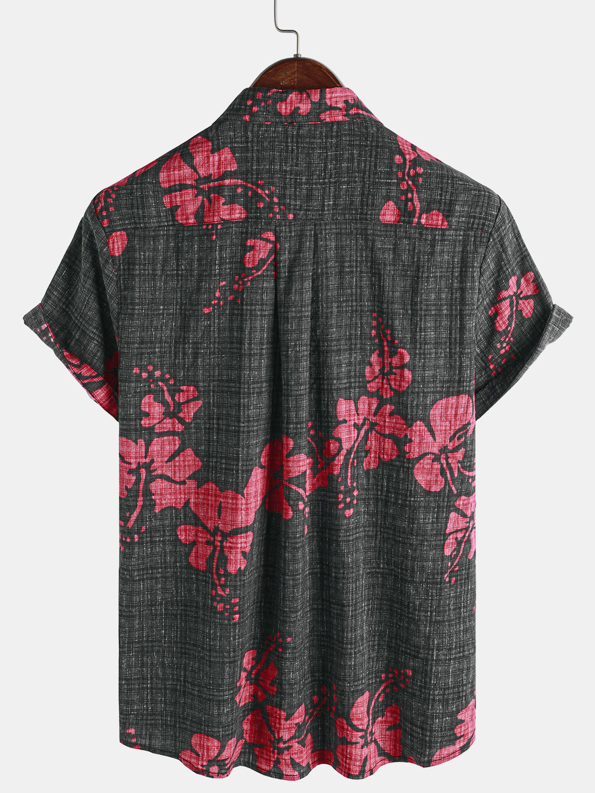 Chemise hawaïenne à manches courtes pour homme, motif floral rouge, été