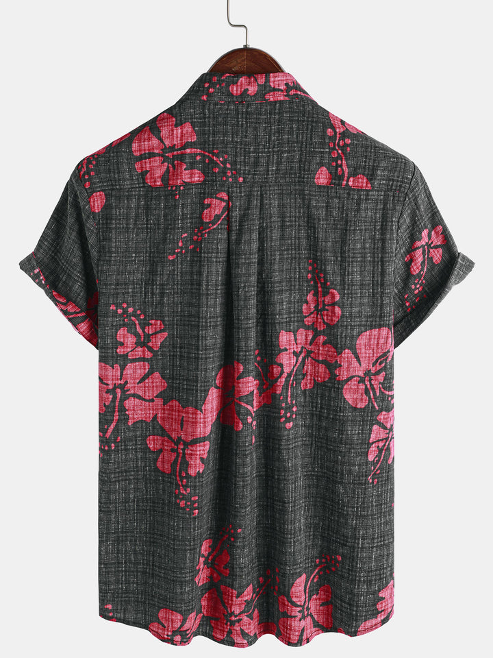 Chemise hawaïenne à manches courtes pour homme, motif floral rouge, été