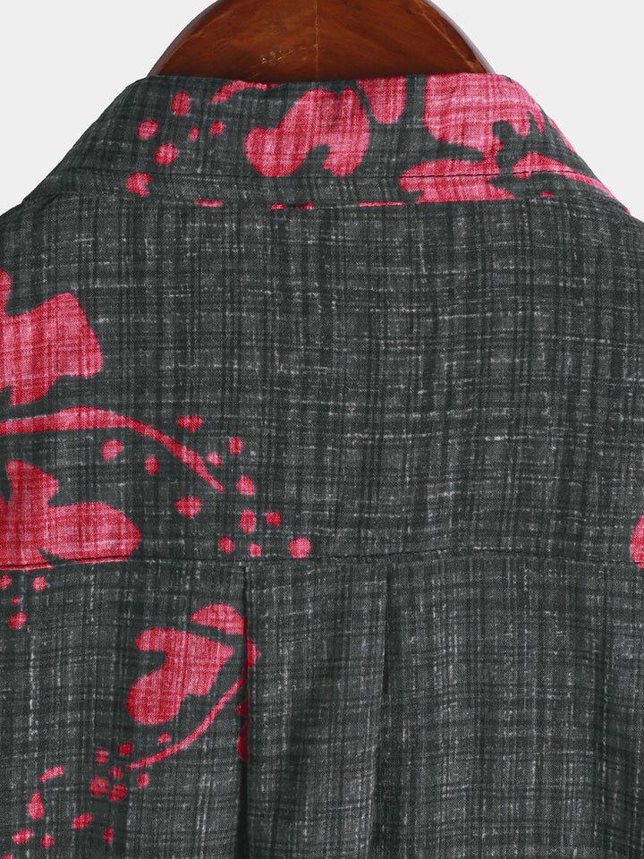 Chemise hawaïenne à manches courtes pour homme, motif floral rouge, été