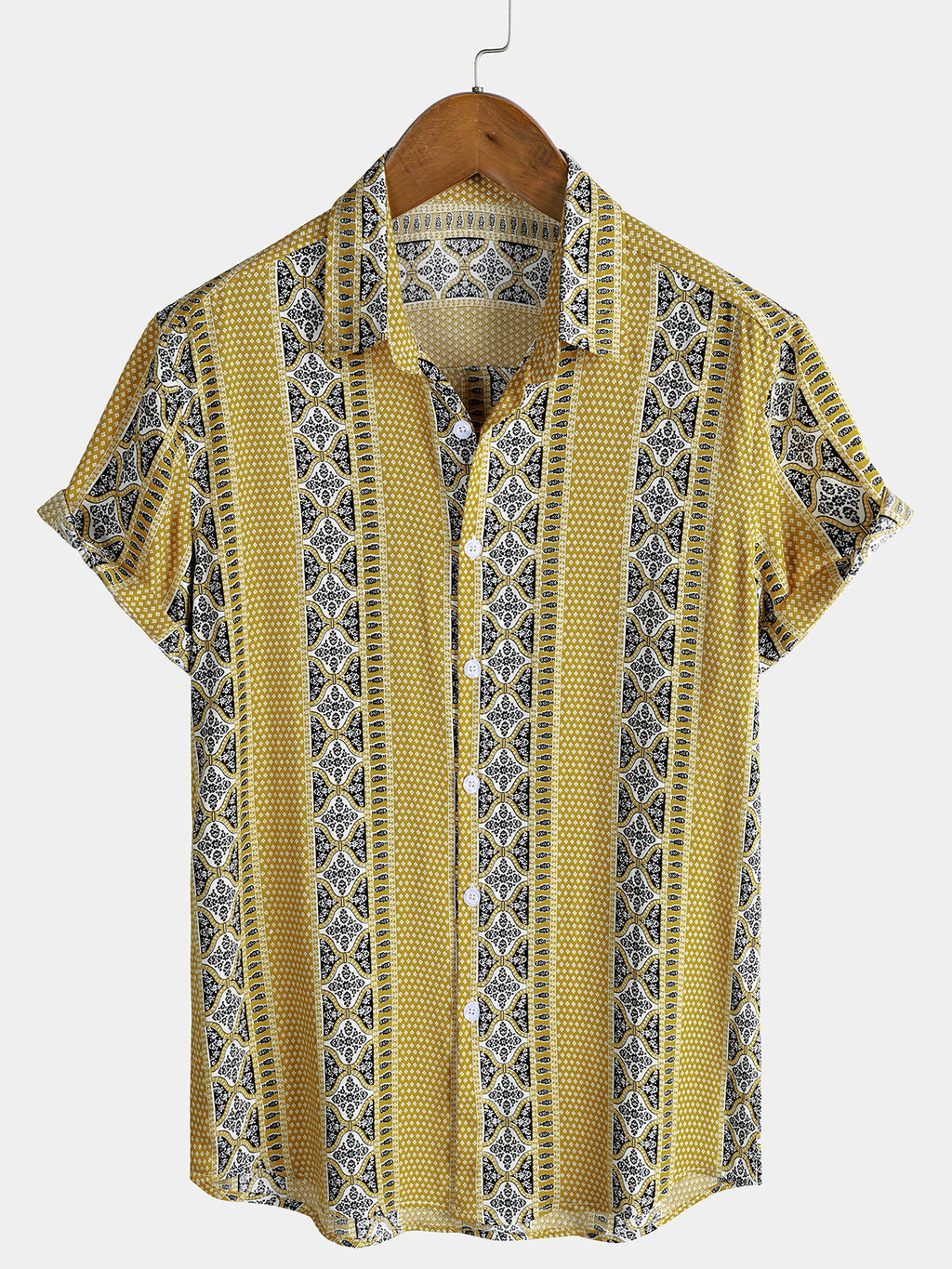 Chemise Homme Vintage à Rayures Boutonnée Légère Décontractée Manches Courtes