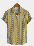 Chemise Homme Vintage à Rayures Boutonnée Légère Décontractée Manches Courtes