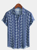 Chemise Homme à Imprimé Éléphant Style Rétro Légère Décontractée d’Été Manches Courtes