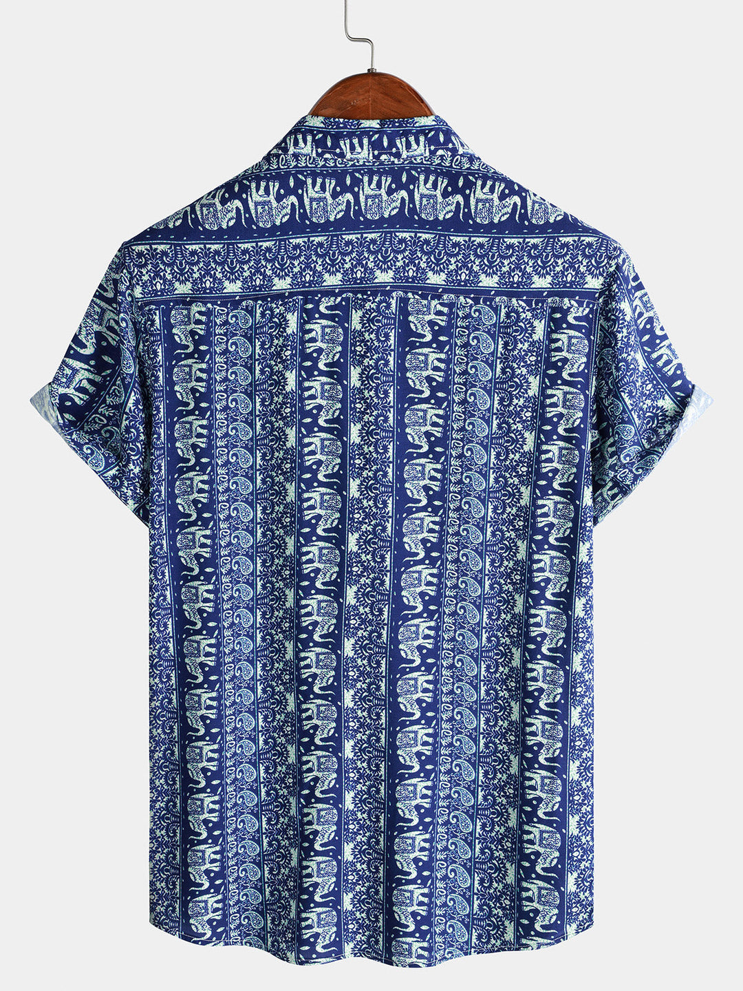 Chemise Homme à Imprimé Éléphant Style Rétro Légère Décontractée d’Été Manches Courtes