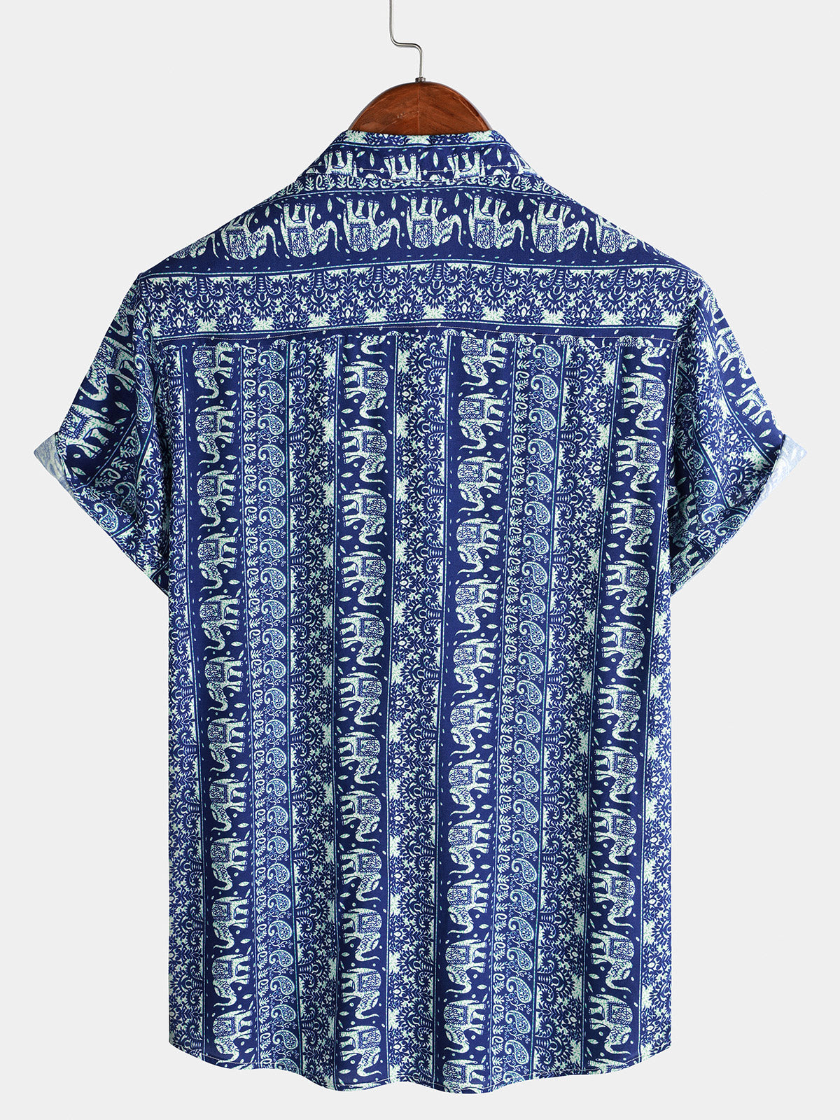 Chemise Homme à Imprimé Éléphant Style Rétro Légère Décontractée d’Été Manches Courtes