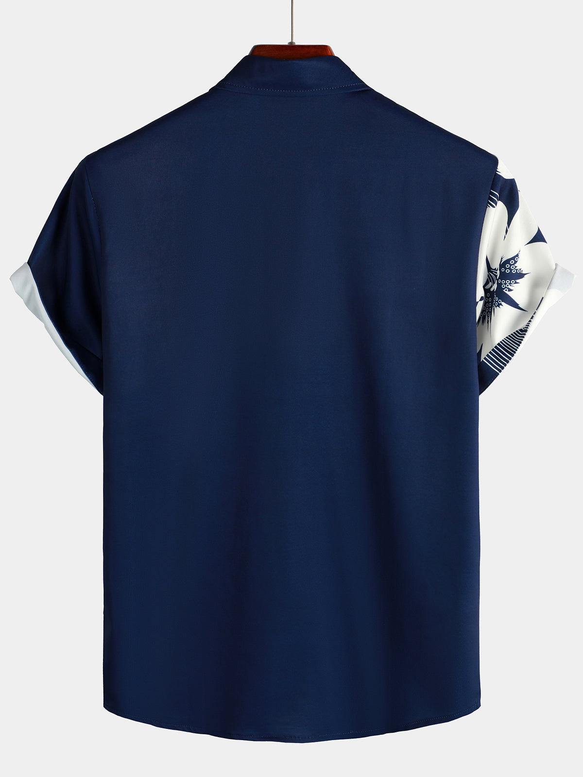 Chemise Aloha Vintage à Manches Courtes Bleu Marine avec Imprimé de Fleurs et Rayures Verticales pour Homme