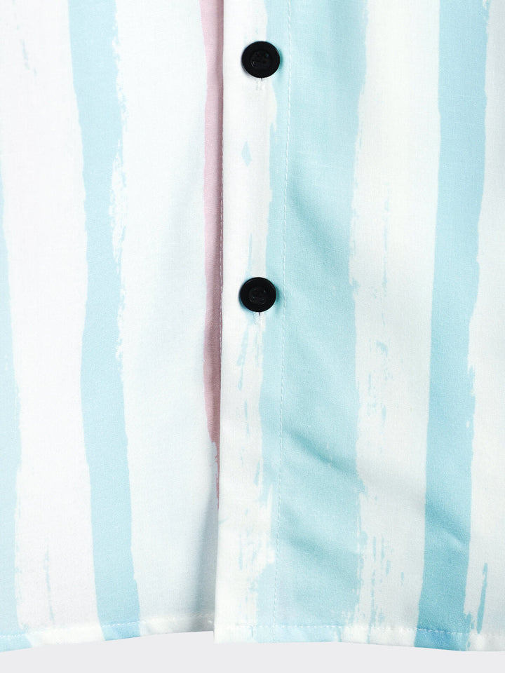 Chemise À Manches Courtes Homme À Rayures Bleues Et Roses Summer Vacation