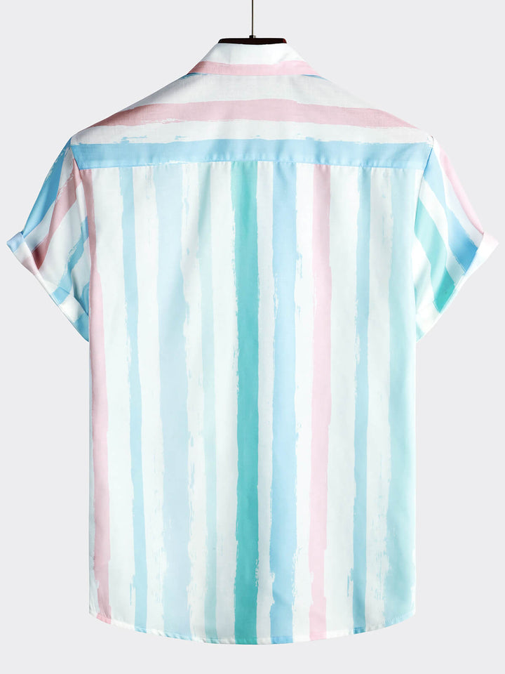 Chemise À Manches Courtes Homme À Rayures Bleues Et Roses Summer Vacation