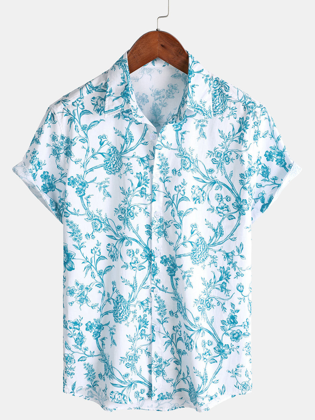 Chemise à manches courtes en coton fleuri pour homme