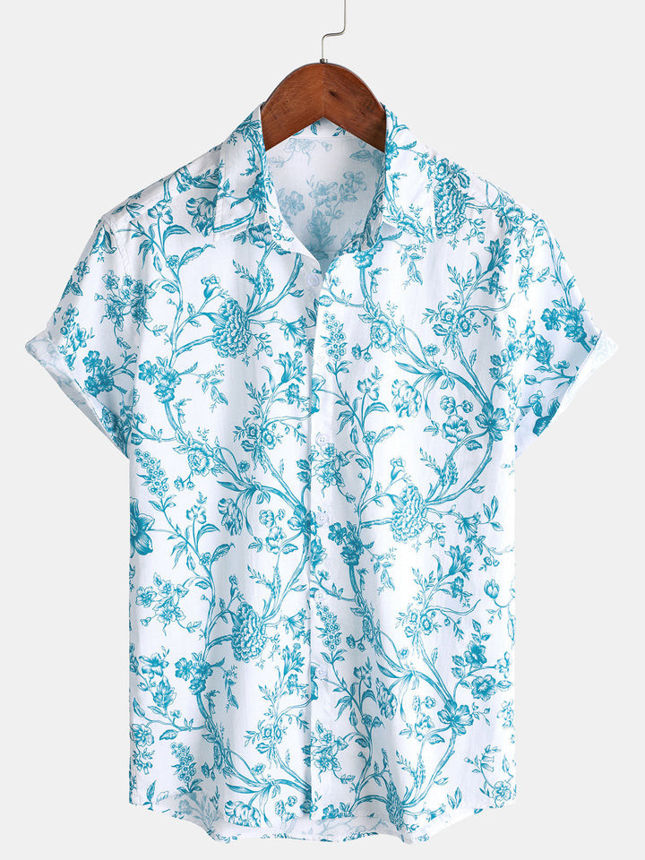 Chemise à manches courtes en coton fleuri pour homme