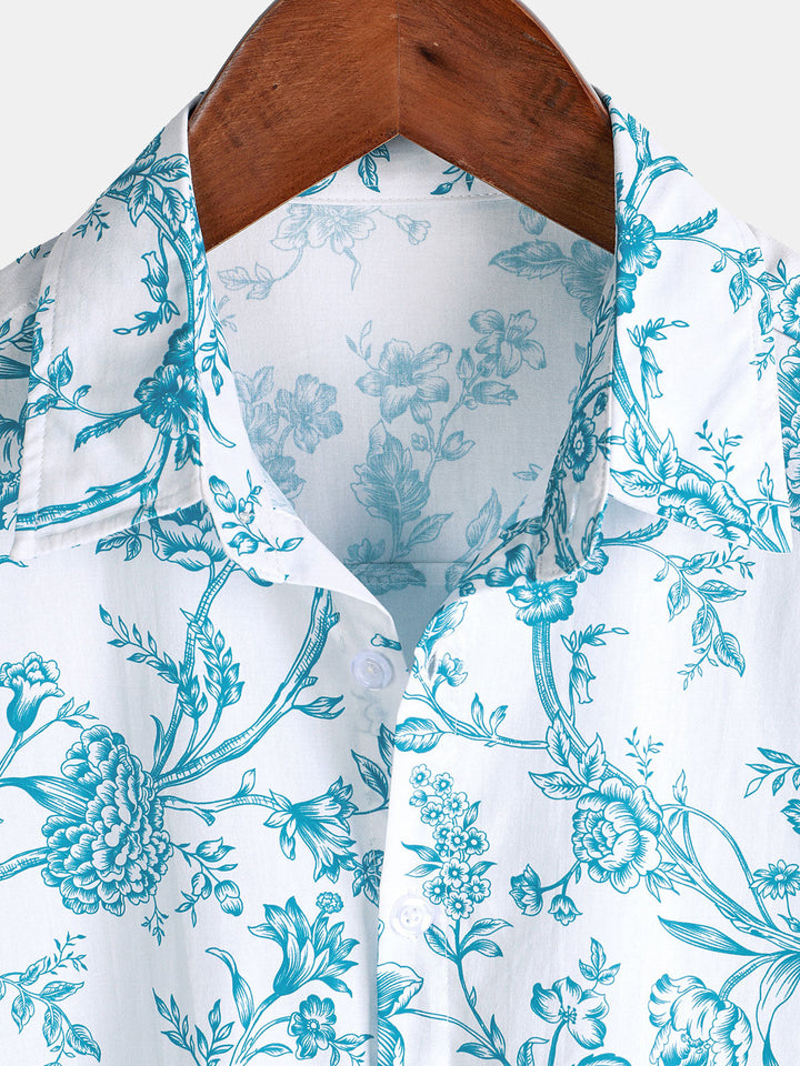 Chemise à manches courtes en coton fleuri pour homme