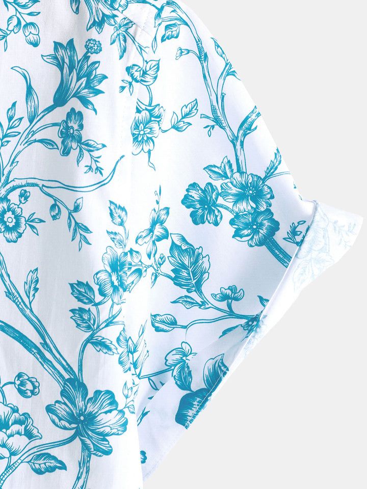 Chemise à manches courtes en coton fleuri pour homme