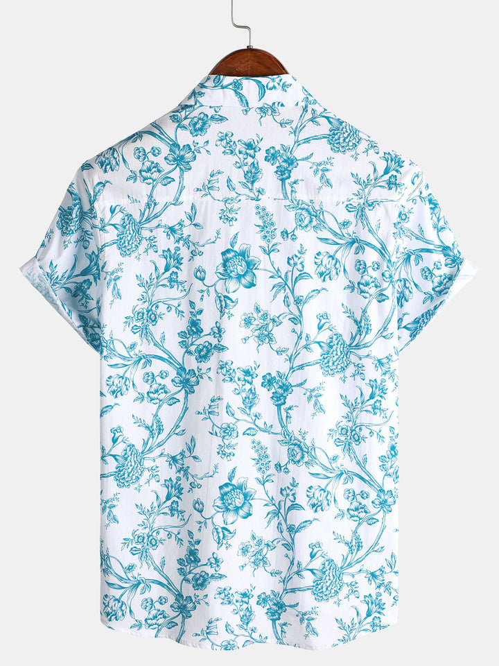 Chemise à manches courtes en coton fleuri pour homme