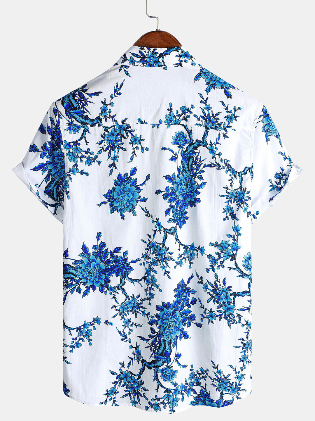Chemise en coton à manches courtes avec motif floral bleu