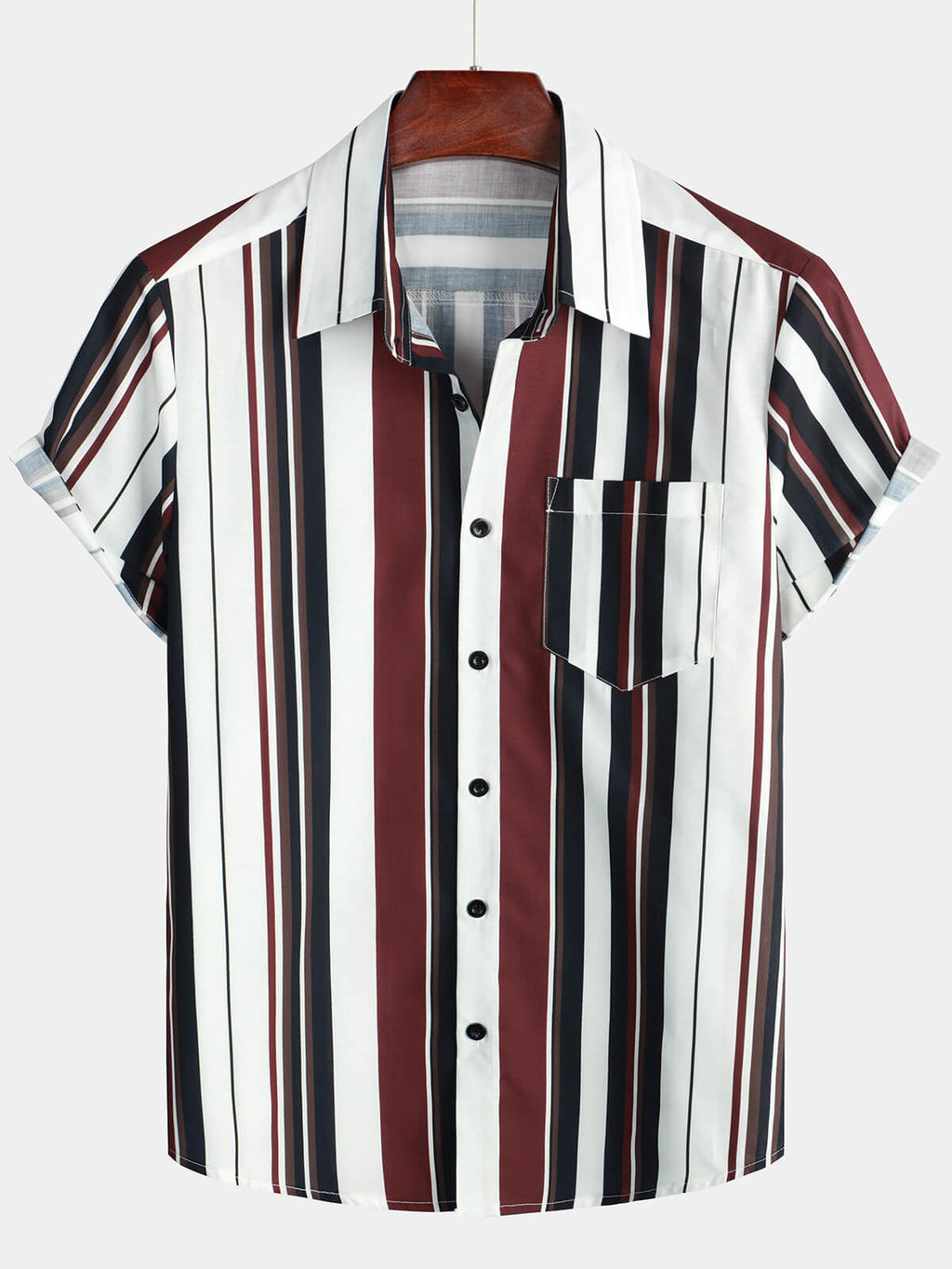 Chemise décontractée à manches courtes à rayures vintage pour hommes
