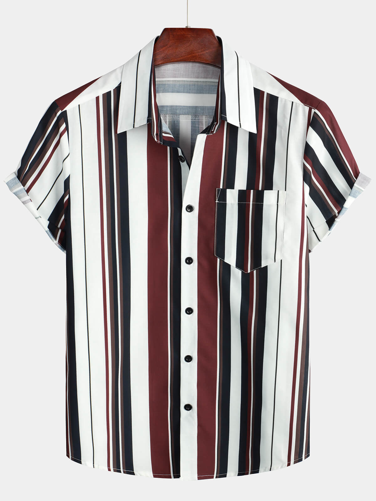 Chemise décontractée à manches courtes à rayures vintage pour hommes
