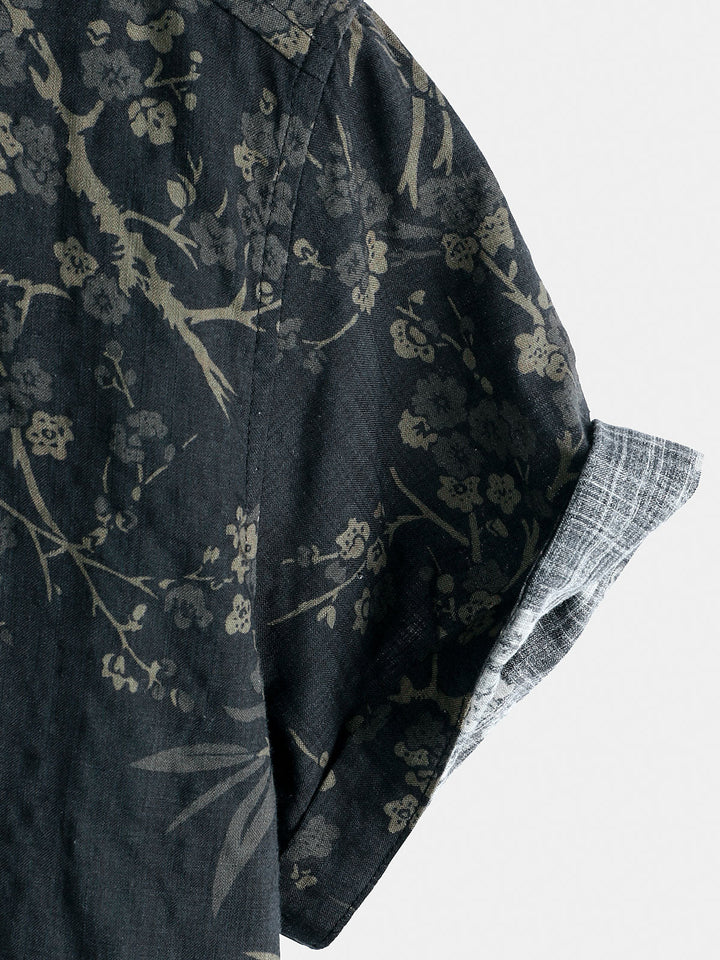 Chemise élégante décontractée à manches courtes avec imprimé floral rétro
