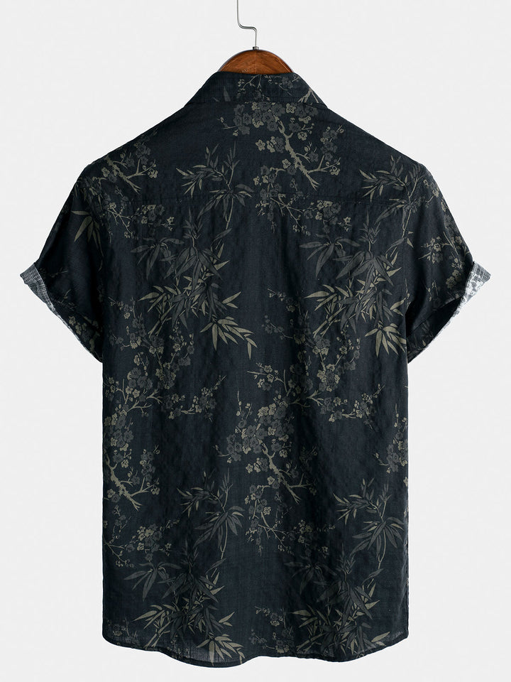 Chemise élégante décontractée à manches courtes avec imprimé floral rétro