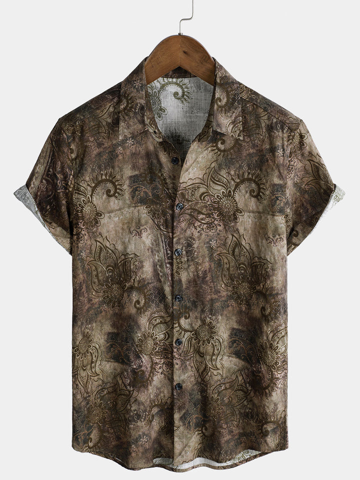 Chemise à manches courtes pour homme, imprimé rétro, style vacances
