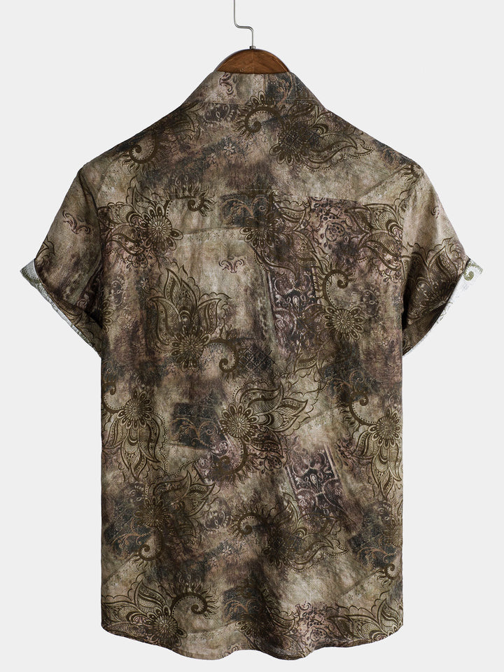 Chemise à manches courtes pour homme, imprimé rétro, style vacances