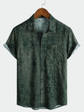Chemise à manches courtes et poche à imprimé rétro vert pour homme