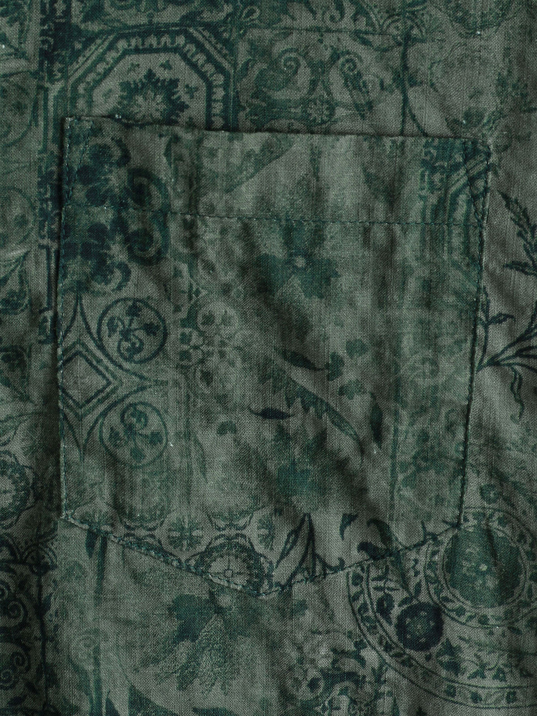 Chemise à manches courtes et poche à imprimé rétro vert pour homme