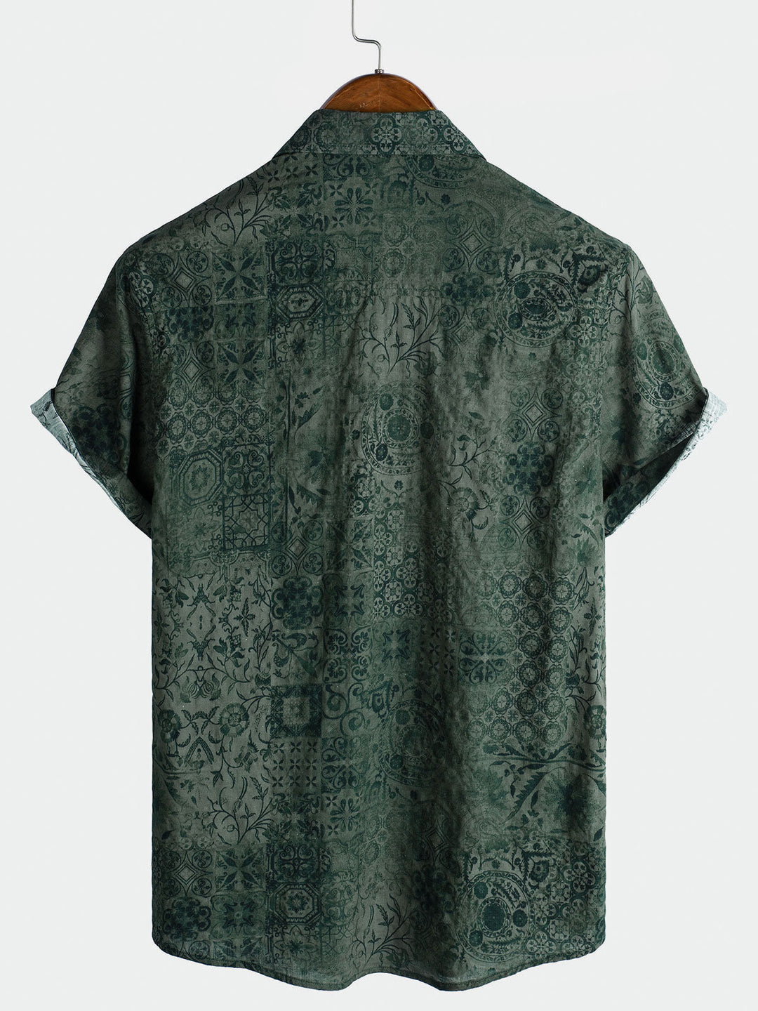 Chemise à manches courtes et poche à imprimé rétro vert pour homme