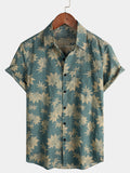 Chemise d'été à manches courtes avec poche en coton et feuille d'érable pour hommes