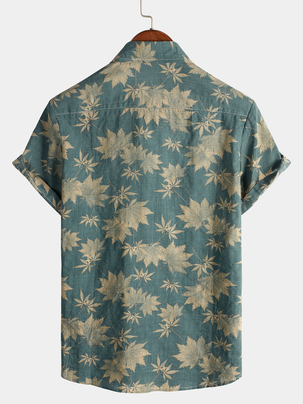 Chemise d'été à manches courtes avec poche en coton et feuille d'érable pour hommes