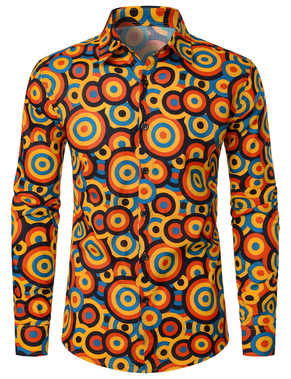 Chemise à manches longues à boutons rétro orange des années 70 pour homme, motif géométrique vintage