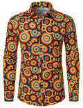 Chemise à manches longues à boutons rétro orange des années 70 pour homme, motif géométrique vintage