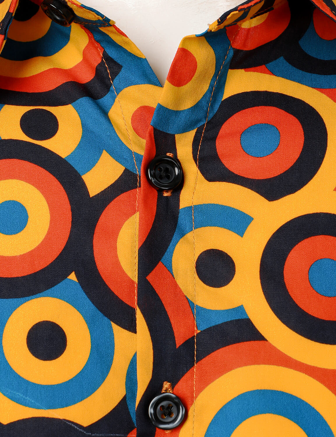 Chemise à manches longues à boutons rétro orange des années 70 pour homme, motif géométrique vintage