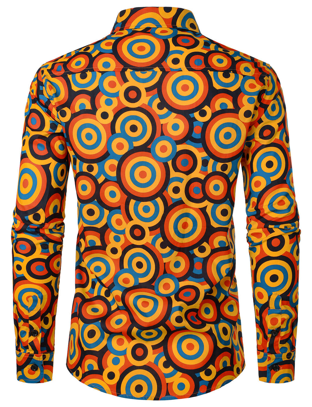 Chemise à manches longues à boutons rétro orange des années 70 pour homme, motif géométrique vintage