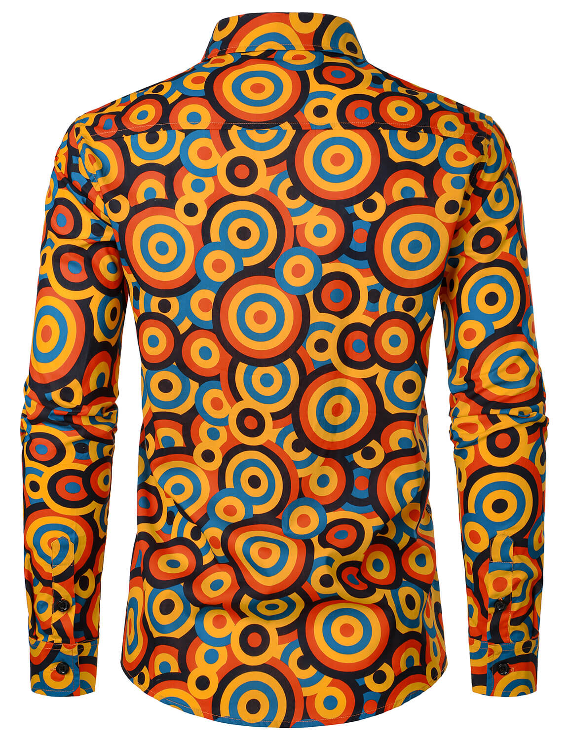 Chemise à manches longues à boutons rétro orange des années 70 pour homme, motif géométrique vintage