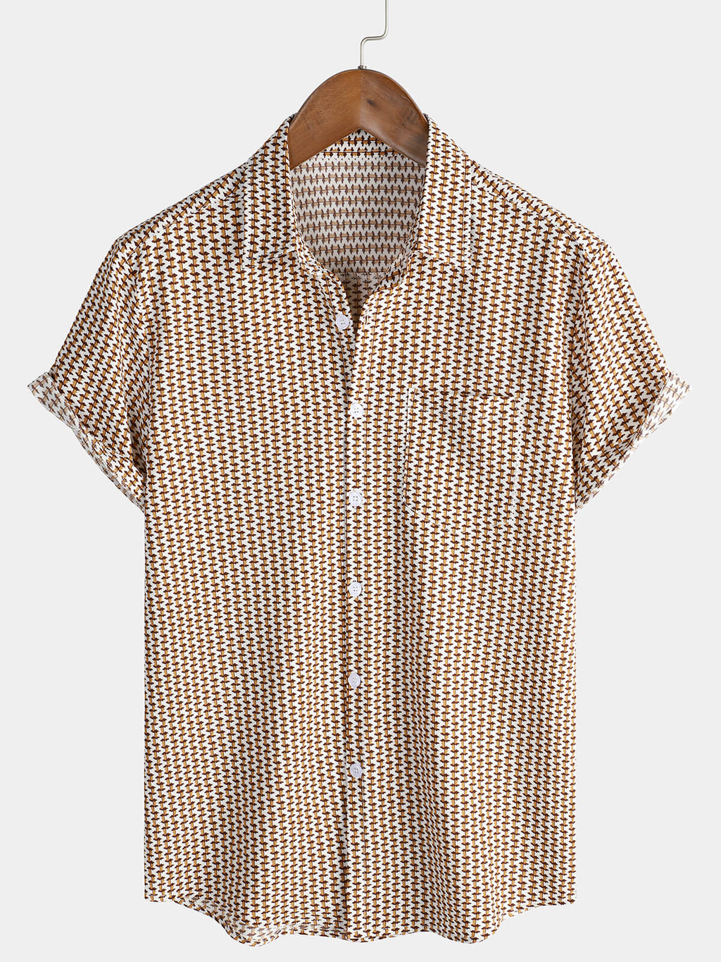 Chemise Homme Casual de Vacances à Manches Courtes Couleur Kaki avec Boutons