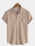 Chemise Homme Casual de Vacances à Manches Courtes Couleur Kaki avec Boutons
