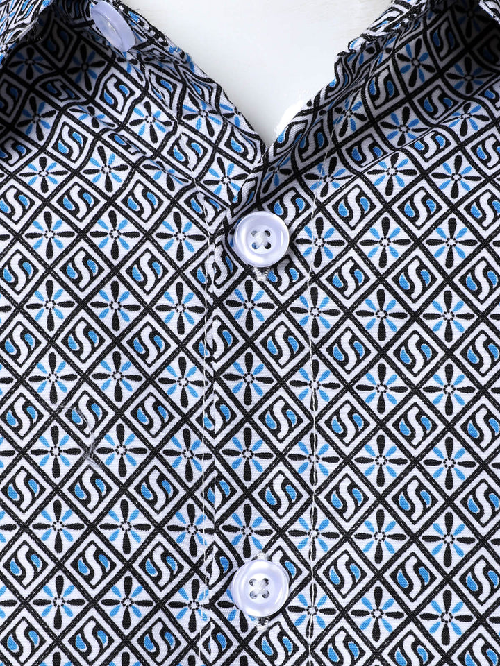Chemise boutonnée à manches longues et imprimé géométrique pour homme