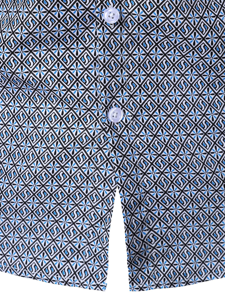 Chemise boutonnée à manches longues et imprimé géométrique pour homme